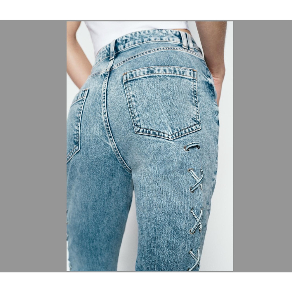 Zara Slim Jeans with side lacing Z1975 Size 38 EU 6 US - Picture 3 of 9